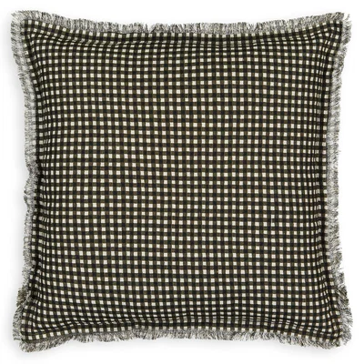La Redoute Cévennes Checked Fringed Linen Cotton Square Cushion Cover