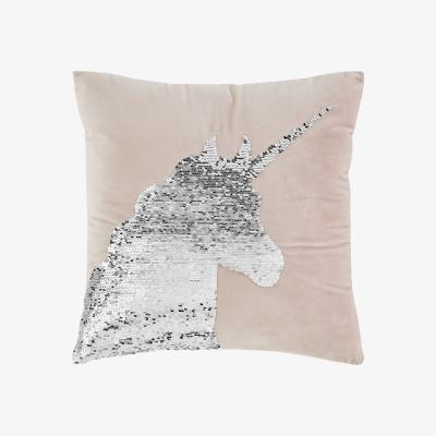 La Redoute Sequin Unicorn Pink Velvet Filled Cushion 43x43cm