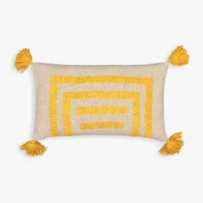 La Redoute Riscaya Graphic Tassel Linen Cotton Cushion Cover