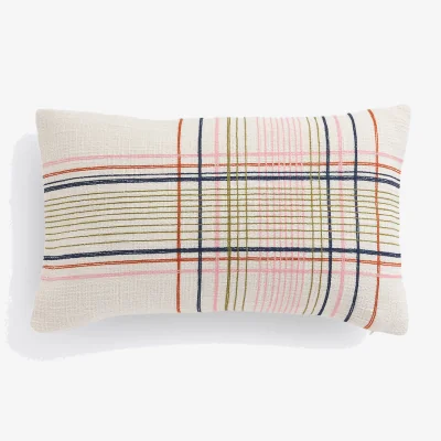 La Redoute Embroidered Checked Cotton Rectangular Cushion Cover