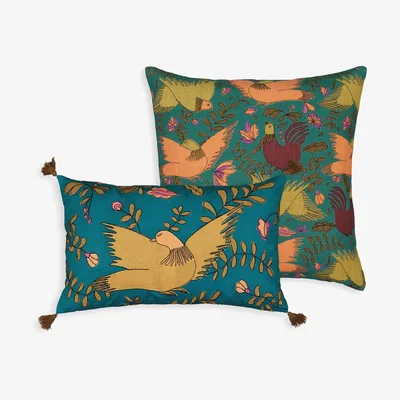 La Redoute Zarautz Embroidered Bird Tassel 100% Cotton Rectangular Cushion Cover