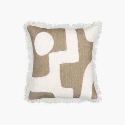 La Redoute Kinabe Graphic Fringed Square 100% Linen Cushion Cover