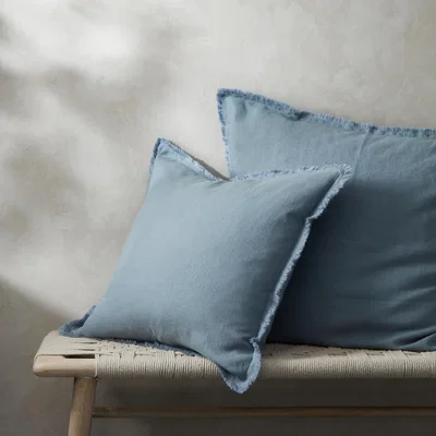 Layered Lounge Fringe Linen Cushion Cover Blue Fog