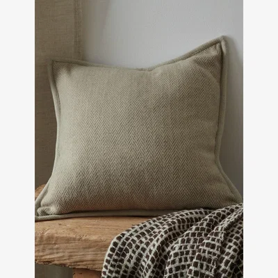 Layered Lounge Cream Herringbone Wool Cushion Cover 50 x 50 cm