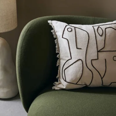 Made in Design Figure Cushion cover textile white / 50 x 50 cm - Hand-embroidered pattern - Ferm Living