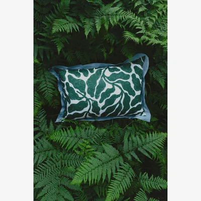 Nordic Nest Fine Little Day Leaves cushion cover contrasting wing 48x68 cm Green-blue