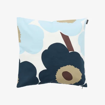 Nordic Nest Marimekko Unikko cushion cover 50x50 cm White-blueberry-cold blue-dark brown