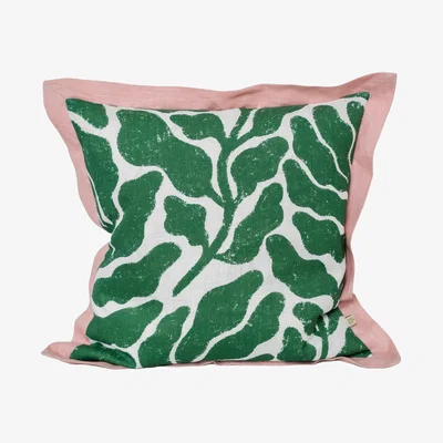 Nordic Nest Fine Little Day Leaves cushion cover contrasting wing 48x48 cm Green-pink