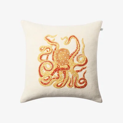 Nordic Nest Chhatwal & Jonsson Embroidered Octopus cushion cover 50x50 cm Spicy yellow-orange