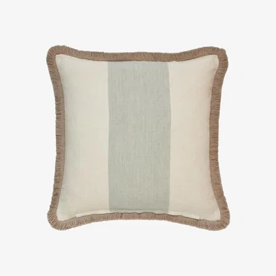 OKA Linen Cushion Cover with Fringing - Eau de Nil/Off-White
