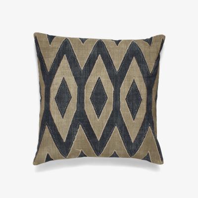 OKA OKA, Bela Appliqué Cushion Cover - Blue/Natural, Cushion Covers, Cotton, Geometric/Textured
