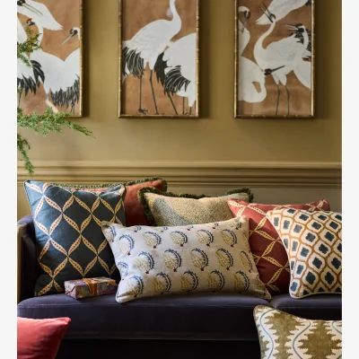 OKA OKA, Babur Cushion Cover - Petrol/Ochre, Cushion Cover