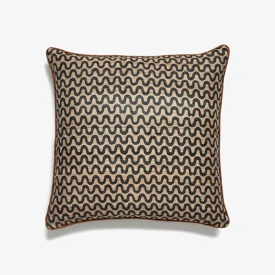 OKA OKA, Grassetto Waves Cushion Cover - Indigo/Ochre, Cushion Covers, Cotton/Silk, Abstract