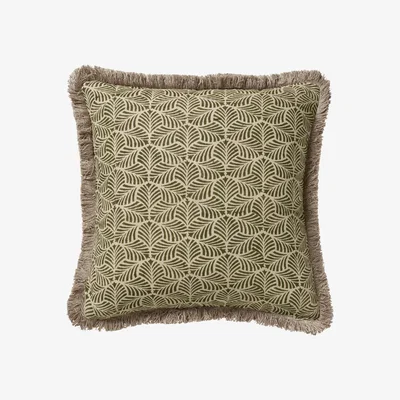 OKA OKA, Nostell Leaves Cushion Cover - Seaweed Green, Cushion Covers, Linen, Geometric