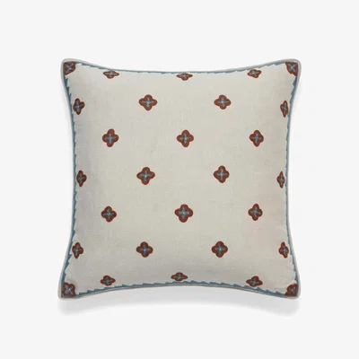 OKA OKA, Maeve Cushion Cover - Blood Orange/Blue, Cushion Covers, Linen, Geometric/Embroidered