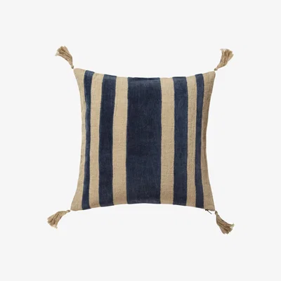 OKA OKA, Portloe Stripes Cushion Cover - Prussian Blue, Cushion Covers, Cotton/Linen