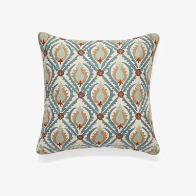 OKA OKA, Cornelia Cushion Cover - Dirty Orange/Blue, Cushion Covers, Linen/Cotton Blend, Embroidered