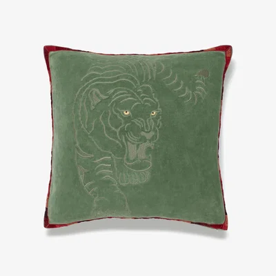 OKA OKA, Famba Tiger Cushion Cover - Green, Cushion Covers, Cotton/Velvet, Animal