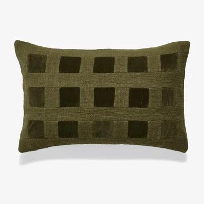 OKA OKA, Janela Cushion Cover - Spruce, Cushion Covers, Cotton/Velvet, Checked
