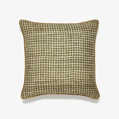 OKA OKA, Grassetto Check Cushion Cover - Green, Cushion Covers, Cotton/Silk, Checked/Patterned/Printed