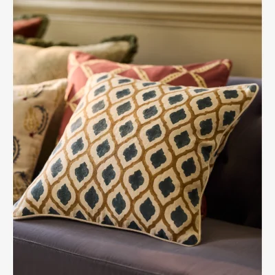 OKA OKA, Chadhana Cushion Cover - Caramel/Air Force Blue, Cushion Cover