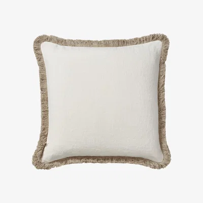 OKA OKA, Stonewashed Linen Cushion Cover With Fringing - Off-White, Cushion Covers, Linen, Plain