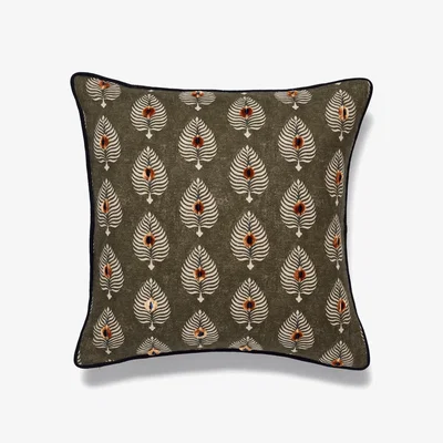 OKA OKA, Ocellus Cushion Cover - Grey Green, Cushion Covers, Linen, Botanical