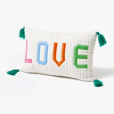 Oliver Bonas Love Quilted Patchwork Rectangular Cushion Cover 30x50cm