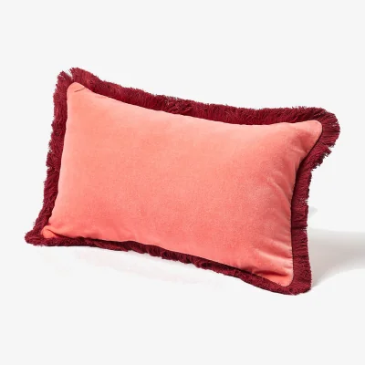 Oliver Bonas Issey Pink Velvet Fringed Rectangular Cushion Cover 30x50cm
