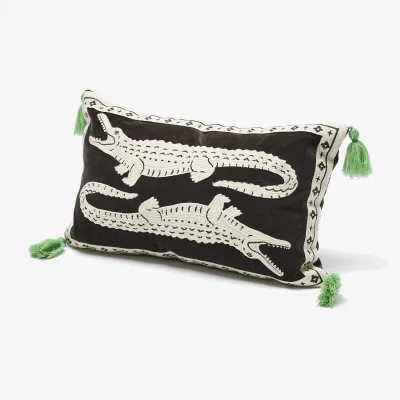 Oliver Bonas Crocodile Pair Black Velvet Cushion Cover 30x50cm