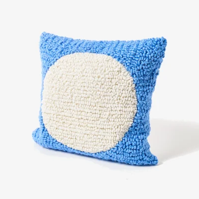 Oliver Bonas Cream Circle Blue Boucle Cushion Cover 45x45cm