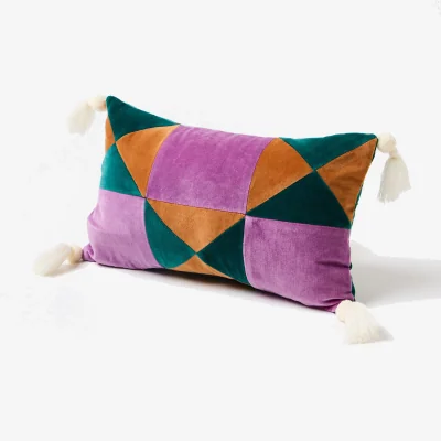 Oliver Bonas Patchwork Velvet Rectangular Cushion Cover 30x50cm