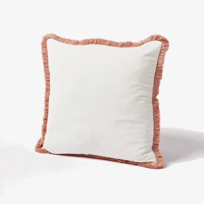 Oliver Bonas Issey Velvet Fringed White Cushion Cover 45x45cm