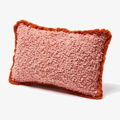 Oliver Bonas Boucle Fringed Pink Rectangular Cushion Cover 30x50cm