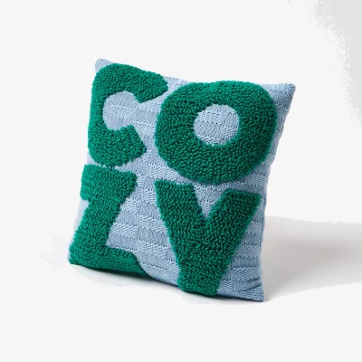 Oliver Bonas Cozy Blue Knitted Cushion Cover 45x45cm