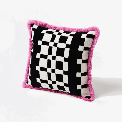 Oliver Bonas Embroidered Geometric Fringed Cushion Cover 45x45cm