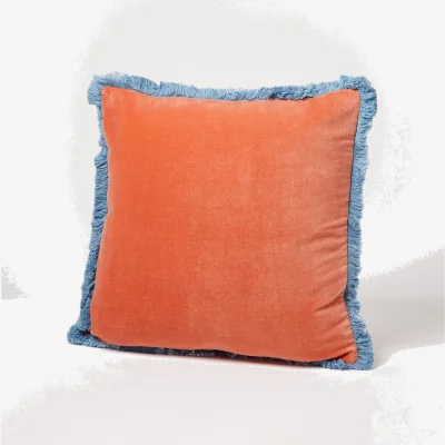 Oliver Bonas Issey Coral Velvet Fringed Cushion Cover 45x45cm