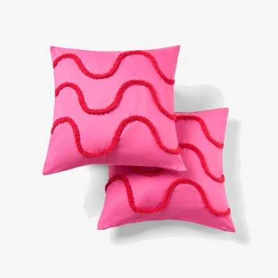 The Range OHS Tufted Wave Cushion Covers - Hot Pink/Red / Machine washable at 40°C. Tumble dry friendly. Do not bleach or iron.