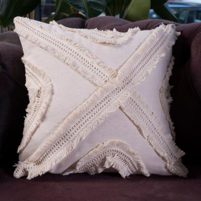 The Range Vera Single Special Design Multi Tassel Linen Cusion Cover - Cream - Tasseled