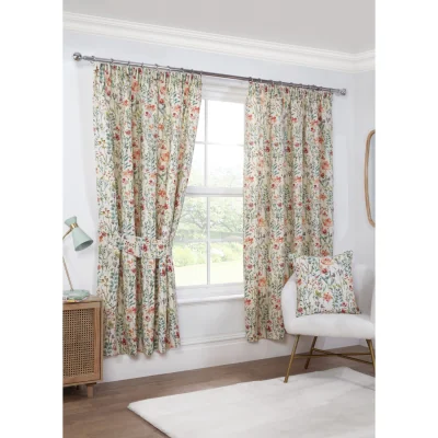 The Range Amaryllis Fully Lined Floral Curtains - Pencil Pleat Polycotton - Multi, Cushion Cover 18'' x 18'' - Multi