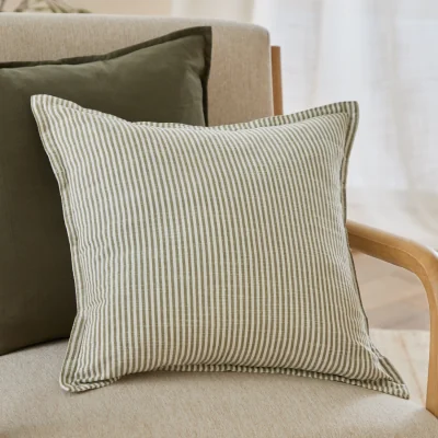 The Range Truro Striped Cotton Cushion Cover - Moss