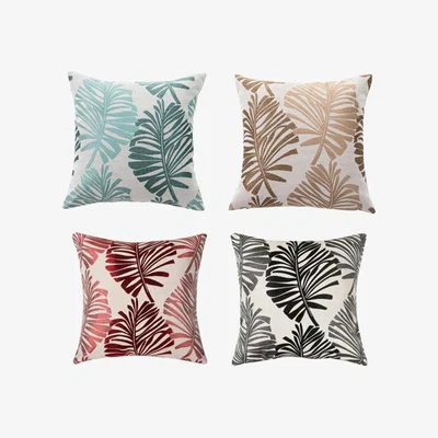 The Range Set of 4 Cushion Covers with Leaves Design - Mutlicolour