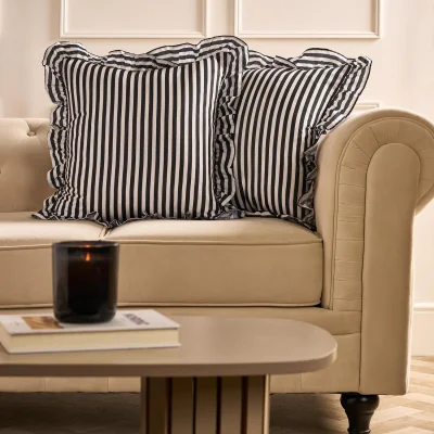 The Range OHS Striped Frill Cushion Covers - Monochrome / Machine washable at 40°C. Tumble dry friendly. Do not bleach or iron.