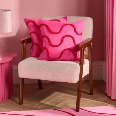 The Range OHS Tufted Wave Cushion Covers - Hot Pink/Red / Machine washable at 30°C. Tumble dry friendly. Do not bleach or iron.