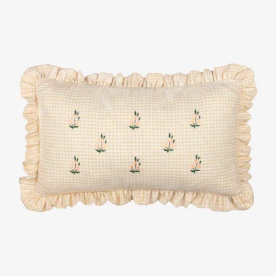 The Range Les Petite Fleurs Cotton Gingham Ruffle Cushion Cover - Natural