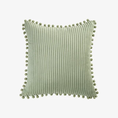 The Range Elegant Polyester Cushion Cover with Pom Pom Detailing - Green