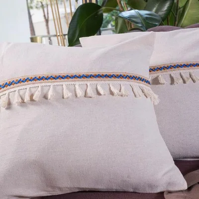 The Range Special Design Linen Cushion Covers - White - Blue
