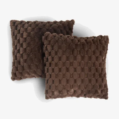 The Range OHS Thick Faux Fur Waffle Cushion Covers - Chocolate / Machine washable at 30°C. Tumble dry friendly. Do not bleach or iron. / 2