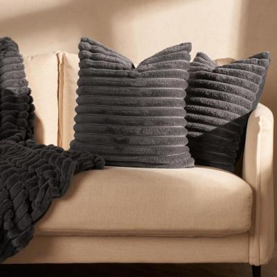 The Range Pack Of Faux Fur Ribbed Cushion Covers - Charcoal / 2