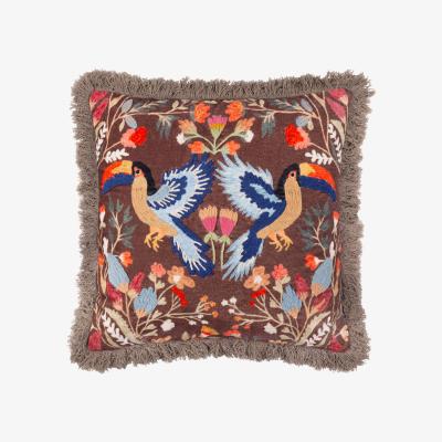 The Range Mirrored Toucan Embroidered Cushion Cover - Multicolour